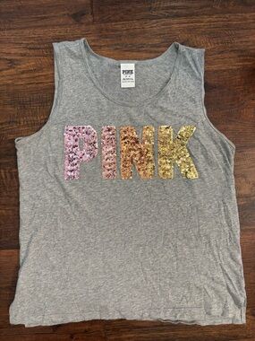 Victoria’s Secret pink Bling Ombre tank top PINK VS Sequined Logo Gray Medium